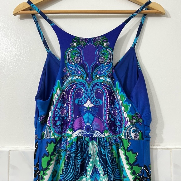 JFW M Blue Purple Empire Waist Sleeveless Paisley Whimsigoth Maxi Bra Dress - Picture 5 of 11